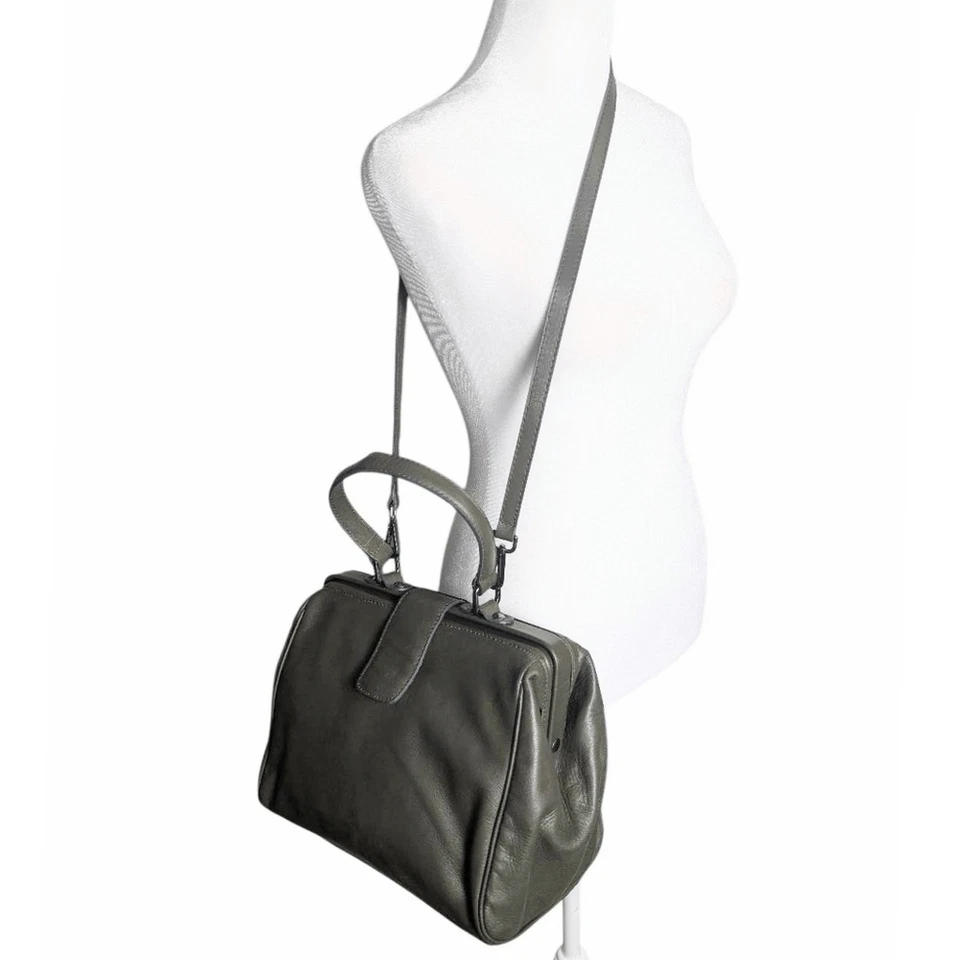 Bolso de Mano Bandolera Nardelli Italiano Verde Oliva Oscuro Cuero Bisagra Foto 1 de 4