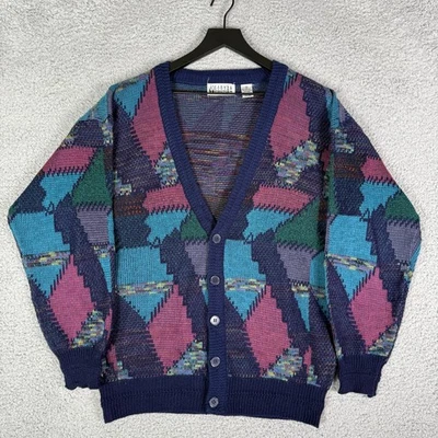 Cardigã pescador vintage masculino anos 90 suéter de malha tamanho médio City Streets - Imagem 1 de 4