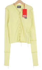DIESEL T-Ribby-Open Women T-Shirt M Yellow Cardigan Buttoned Cropped Ribbed - Picture 1 of 12