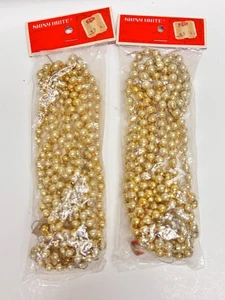 2 Strands Vintage Glass Bead Christmas Garland Shiny Brite Japan GOLD - NOS - Picture 1 of 11