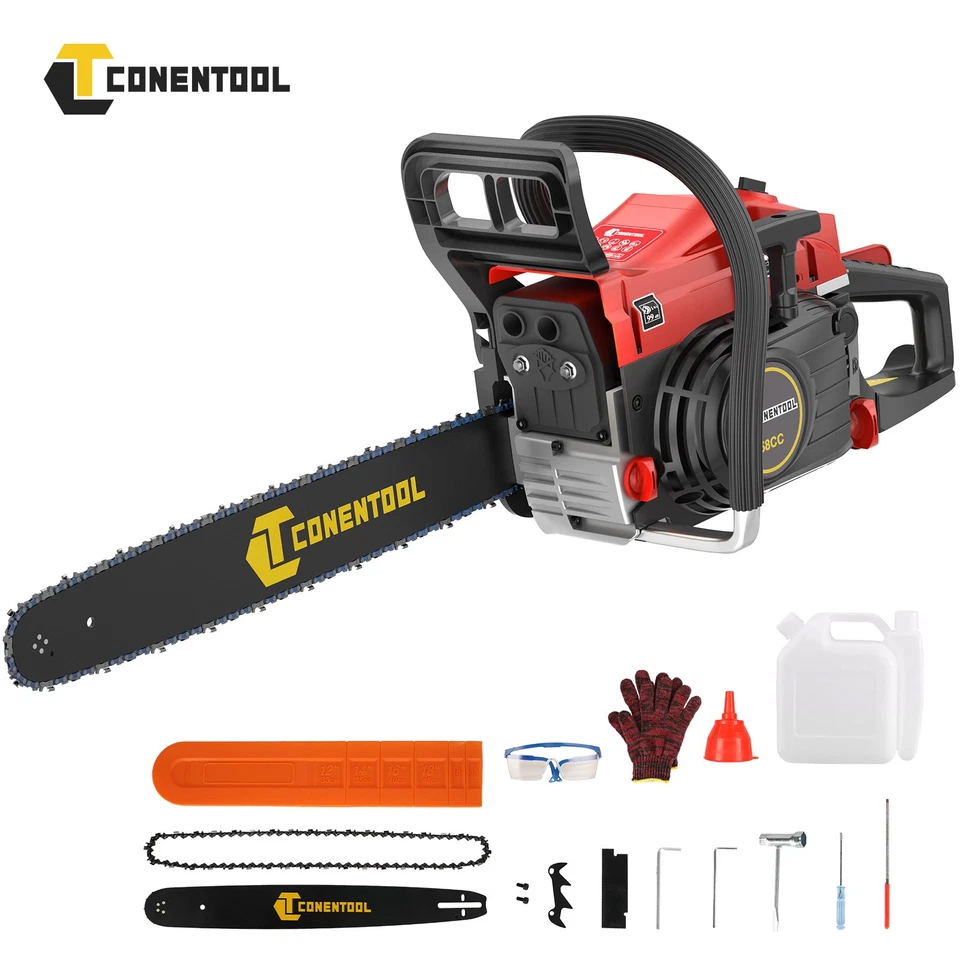 20"Benzin Kettensäge 58CC Motorsäge Kettensäge Säge Set 22.5KW 2-Stroke mit 8PCS - Bild 1 von 4