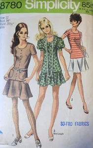 Vtg 1970s Simplicity 8780 Skirt Top Mini Dress SEWING PATTERN 12 34 Bust - Picture 1 of 5
