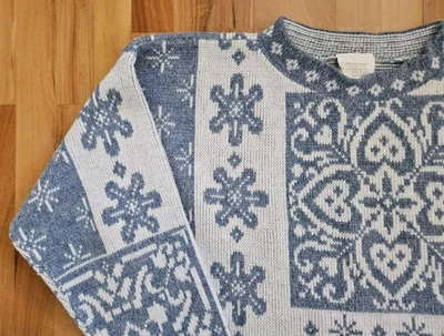 Suéter De Colección Años 90 Agujas e Hilos Tejido Nórdico Cuello Alto Para Mujer Mediano Azul Blanco Foto 1 de 4