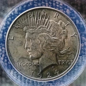1924 P  Silver Peace Dollar 💰 ANACS AU 58 Condition. - Picture 1 of 4