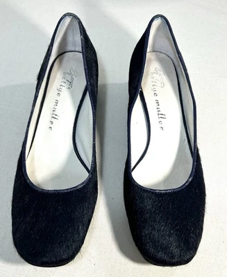 Vintage Bettye Muller Tacón Bajo Bloque Cuero Negro Con Piel Real Talla 7.5 Foto 1 de 4