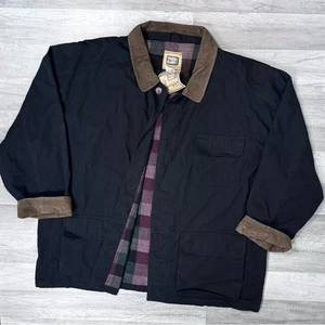 Chaqueta De Colección Años 90 Desteñida Gloria Negra Tareas de Granero Cuello Pana Forro a Cuadros 2XL - Imagen 1 de 8