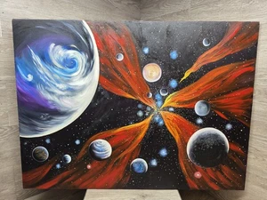 Vintage Weltraum Galaxie Planeten Öl Leinwand verstorben Maine Künstler Klippe Duphiney  - Bild 1 von 9