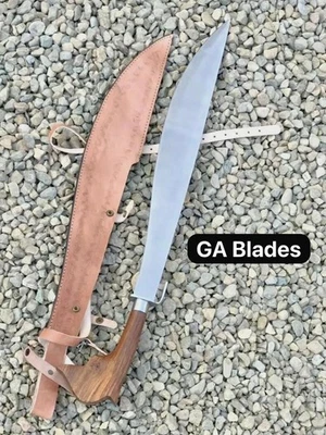 Handmade High Carbon Steel Bagobo Kampilan Philippines Sword With Leather Sheath - Image 1 of 3