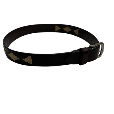 J Crew Belt Womens 30 Brown Genuine Leather Stitched Aztec Southwestern Cowgirl - Image 1 of 4