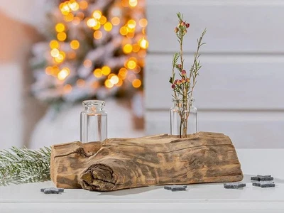 Gilde Treibholz mit 2 Glaseinsätzen Natur Maritim Geschenk Deko 19cm - Bild 1 von 2