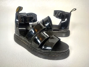 Dr Martens Size US 11 Clarissa II Quad Platform Shiny Black Leather Sandals NICE - Picture 1 of 12