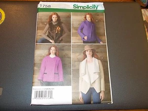 Simplicity Pattern 1758 Ms Jackets & Vest w/Front Opening Variations - Picture 1 of 2