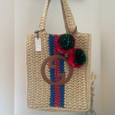 $3,600 Nuevo Auténtico Bolso de Mano Gucci Rubio Paja Cartera Playa Vacaciones Grande Foto 1 de 4