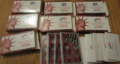 Juegos de prueba de plata vacíos caja usada 7 certificado de autenticidad 7 2000 a 2006 juego de prueba de plata sin monedas  Foto 1 de 2