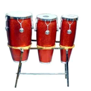 MUSIKINSTRUMENT INDISCHE HANDGEFERTIGTE FASERHAUT KONGO SET HOLZ MUSIKTROMMEL - Bild 1 von 5