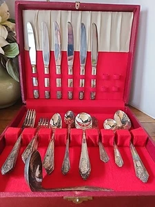 Vintage ROYAL SAXONY SILVER PLATE FLATWARE IN STORAGE CHEST Service For Six - Picture 1 of 9