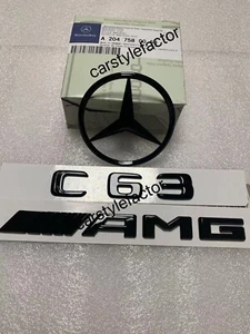 Estrella trasera negra brillante e insignias para Mercedes C63 AMG W204 sedán y cupé 2008-2014 - Imagen 1 de 2