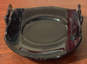 L.E. Smith Black Amethyst Glass 2 Handled Rolled Edge Bonbon Dish Vintage 1930s - Picture 1 of 7