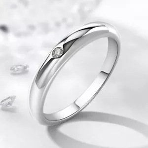 3.4mm Width Smooth Band 925 Silver Womens Wedding 2.1mm Round CZ Ring Size 4-9.5 - Picture 1 of 14