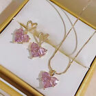 Women 18k Gold Cubic Zirconia Heart Earrings Necklace Set Wedding Jewelry Gifts