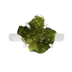 925 Real Solid Moldavite Green Raw Stone Rings 925 Sterling Silver Made Ring's