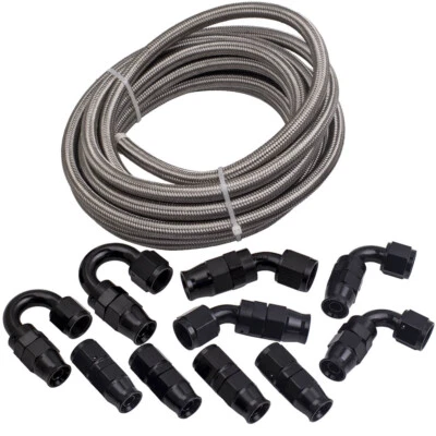 AN-8 Braided Stainless STEEL AN-8 PTFE Inner Oil Line Fuel Hose Set 20FT 6M - Immagine 1 di 4