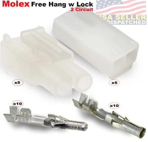 Molex -5 Complete Set - (2 Circuit) w/14-20 AWG Free Hanging, w/LOCK - Picture 1 of 6