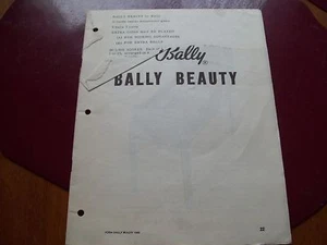 Bally Beauty Pinball Operators Handbook Orig Torn cover - Picture 1 of 1