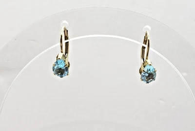 Pendientes nivel trasero oro amarillo 14K con forma de pera espinela azul Foto 1 de 4
