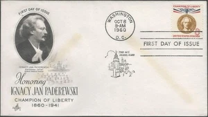 Scott 1160 FDC - 8 cent - 1960 - Ignacy Jan Paderewski - Champion of Liberty - Picture 1 of 2