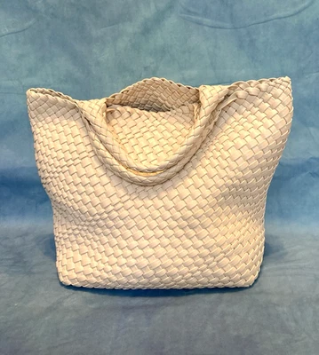 Ivory Basket Purse Weaving Double Handle Medium Bag - Image 1 of 4