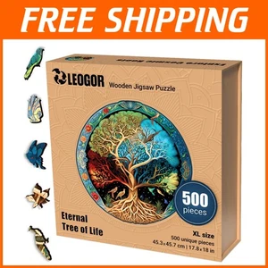 Unique Round XL Wooden Puzzle with Whimsical Pieces - 17.8 x 18 Inches - Picture 1 of 10
