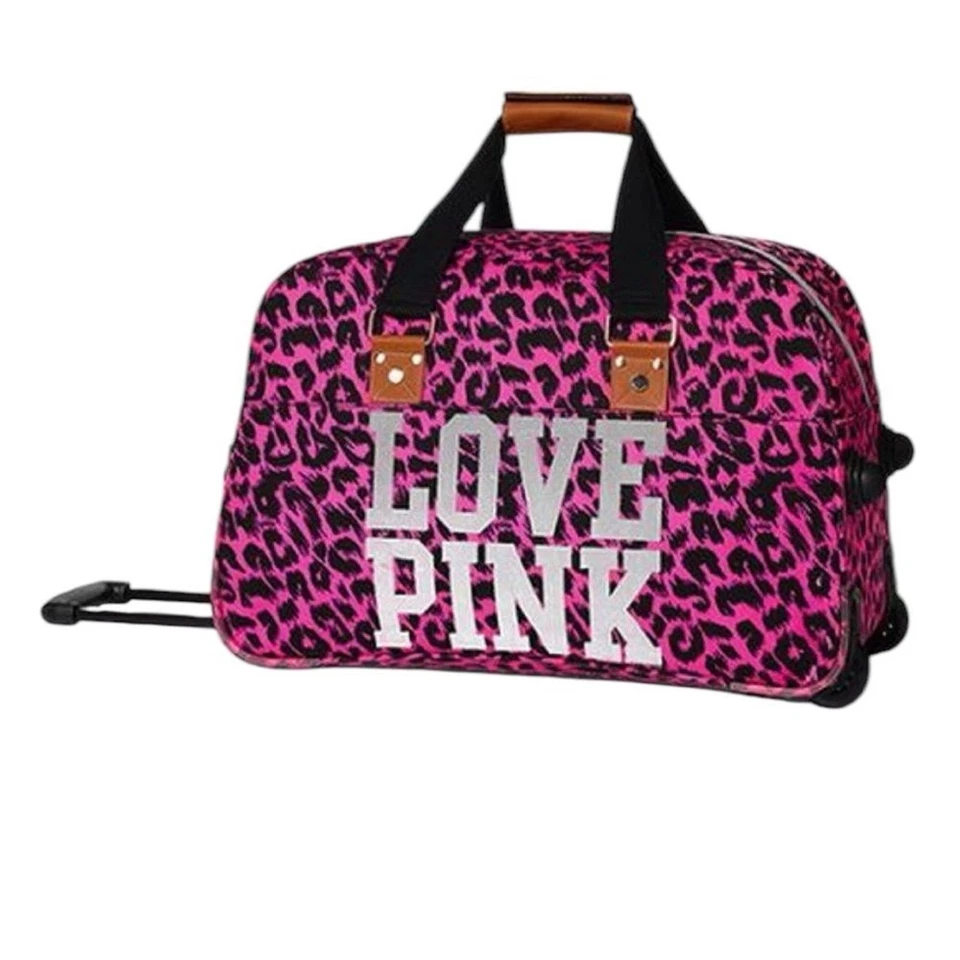 Bolso de viaje Victoria's Secret Love rosa leopardo con ruedas bolsa de viaje Y2K Foto 1 de 4