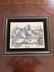 Grabado en mármol enmarcado arte mundial de colección de los 80 por Carol Blaess Cincinnati Queen City - Imagen 1 de 20