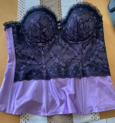 Corsé Frederick’s of Hollywood de encaje satinado púrpura y negro talla XL gótico vintage Foto 1 de 3