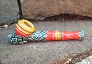 Woodland Style, Leaf Pattern Ceramic Smoking Pipe - Handmade Studio Pottery - Picture 1 of 9