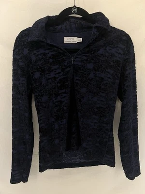Top de mujer Guess vintage años 90 terciopelo azul marino texturizado 3/4 cremallera cuello talla M Foto 1 de 4