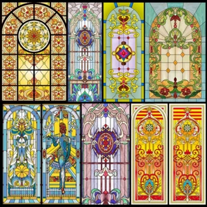 Vintage Stained Window Privacy Film Opaque Glass Static Cling Sticker Covering - Picture 1 of 18