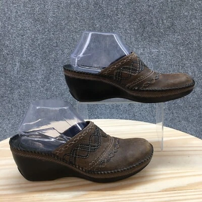 Clarks Clogs Womens 9M Brown Artisan Round Toe Slip On Wedge Casual Leather - Image 1 of 4