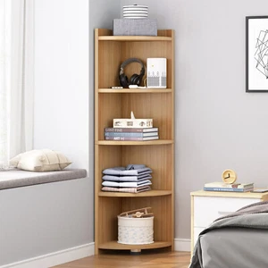 Inspire 5 Tier Stylish Wooden Corner Shelf Unit (Oak) - Picture 1 of 5