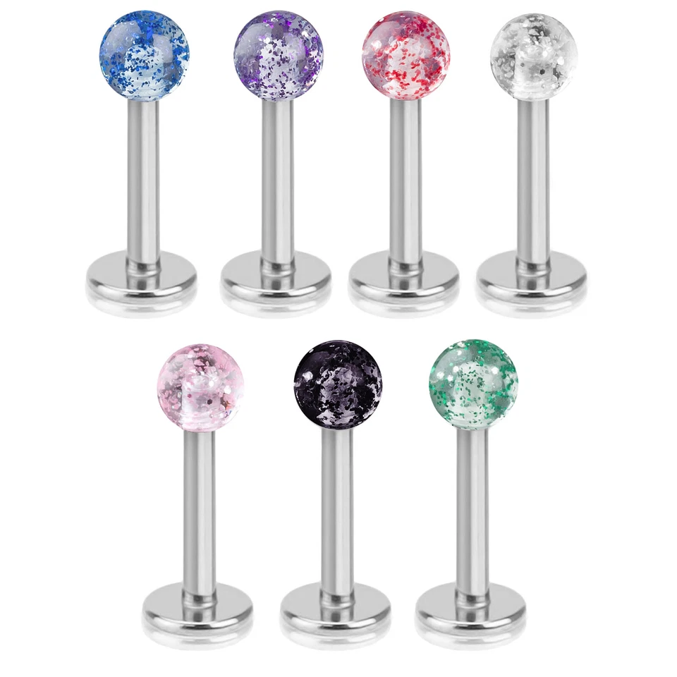 1,2 - 1,6mm Labret Lippen Piercing Stecker Tragus Helix Ohr Glitter Glitzer Z279 - Bild 1 von 1