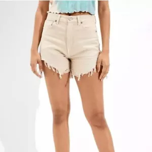 Pantaloncini American Eagle TG 2 beige vita alta denim taglio invecchiato orlo grezzo - Foto 1 di 11