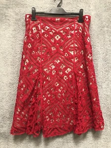 Küstenrock UK 16 rote Spitze Overlay Anlass Hochzeit Party Kreuzfahrt unter dem Knie - Bild 1 von 7