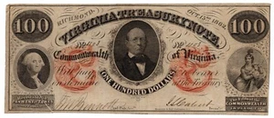 1862 $100 Virginia Treasury Note, Confederate Richmond - VF - Scarce Banknote! - Picture 1 of 3
