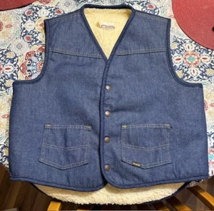 NICE Vintage Sears Roebuck Mens Large Western Wear Sherpa Lined Denim Vest USA - Picture 1 of 5