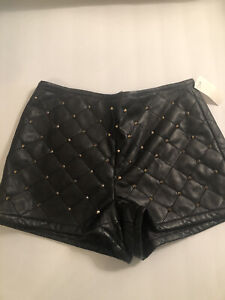 Billy by Flying Tomato Faux Leather Short Shorts w/studs quilted Gothic Sz Small