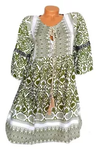ITALY Damen Kleid Blusenkleid Volant oliv Ethno Größe bis 40 42 44 Neu IT177 - Bild 1 von 1
