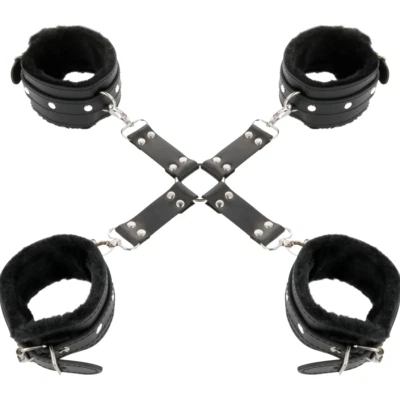 DARKNESS - Menottes En Cuir Pour Pieds Et Mains Noir  - Photo 1/4