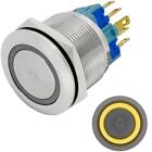 Stainless steel Push button Flat 25mm Ring LED Yellow IP65 2,8x0,5mm Pins 250V 
