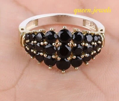2CT Lab-Created Round Cut Black Onyx Cluster Wedding Ring 14K Black Gold Finish - Image 1 of 4